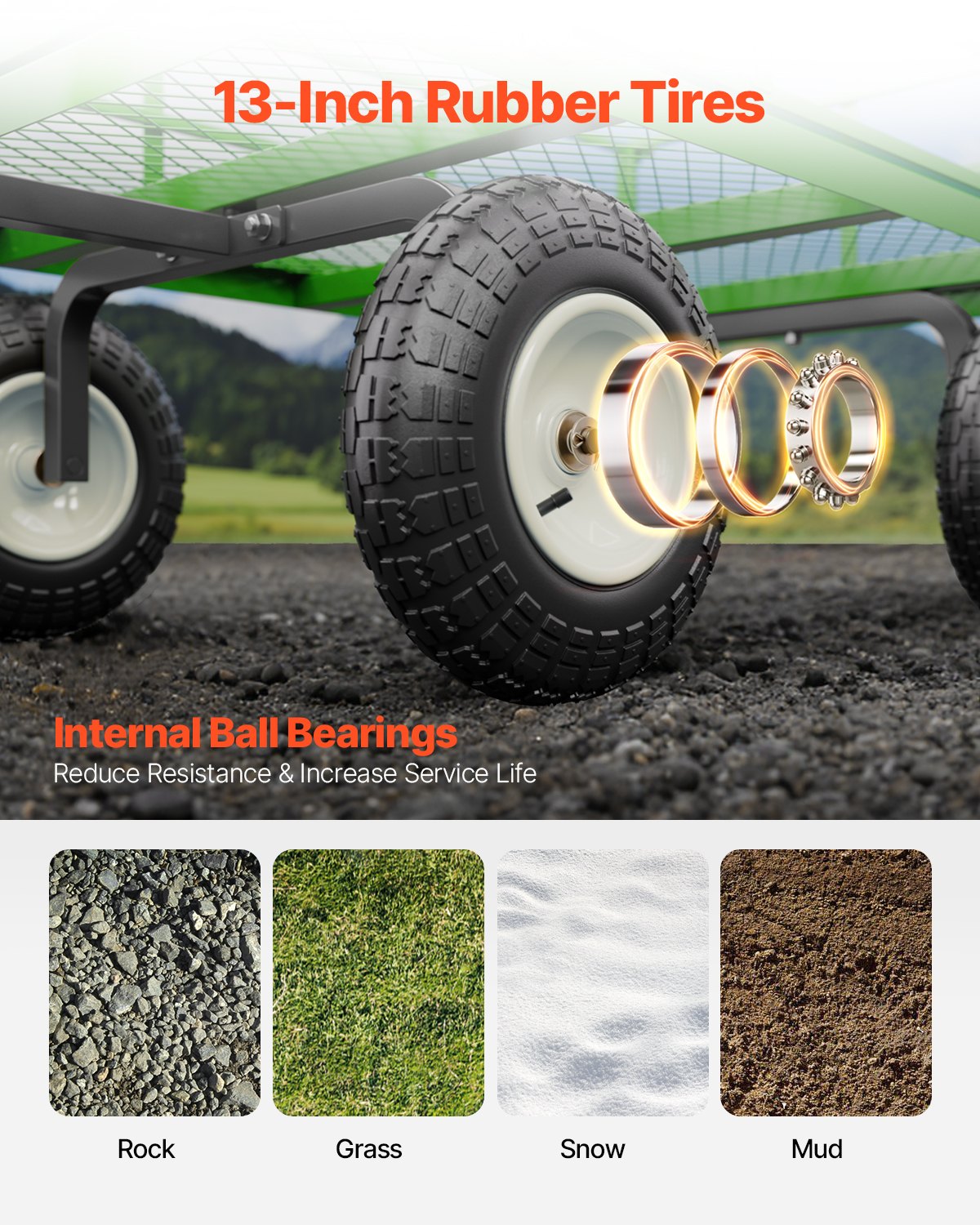 VEVOR Steel Garden Cart, 544 kg Load Capacity, Heavy-Duty Model, 33 cm Tyres