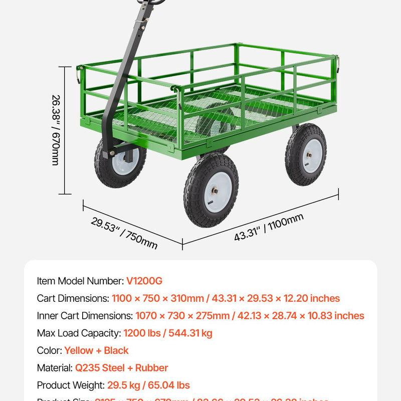 VEVOR Tērauda dārza ratiņi, 544 kg kravnesība, smagsvara modelis, 33 cm riepas