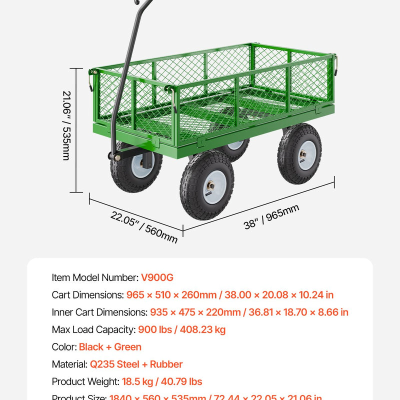 VEVOR Tērauda dārza ratiņi, 408 kg kravnesība, smagsvara modelis, 25 cm riepas