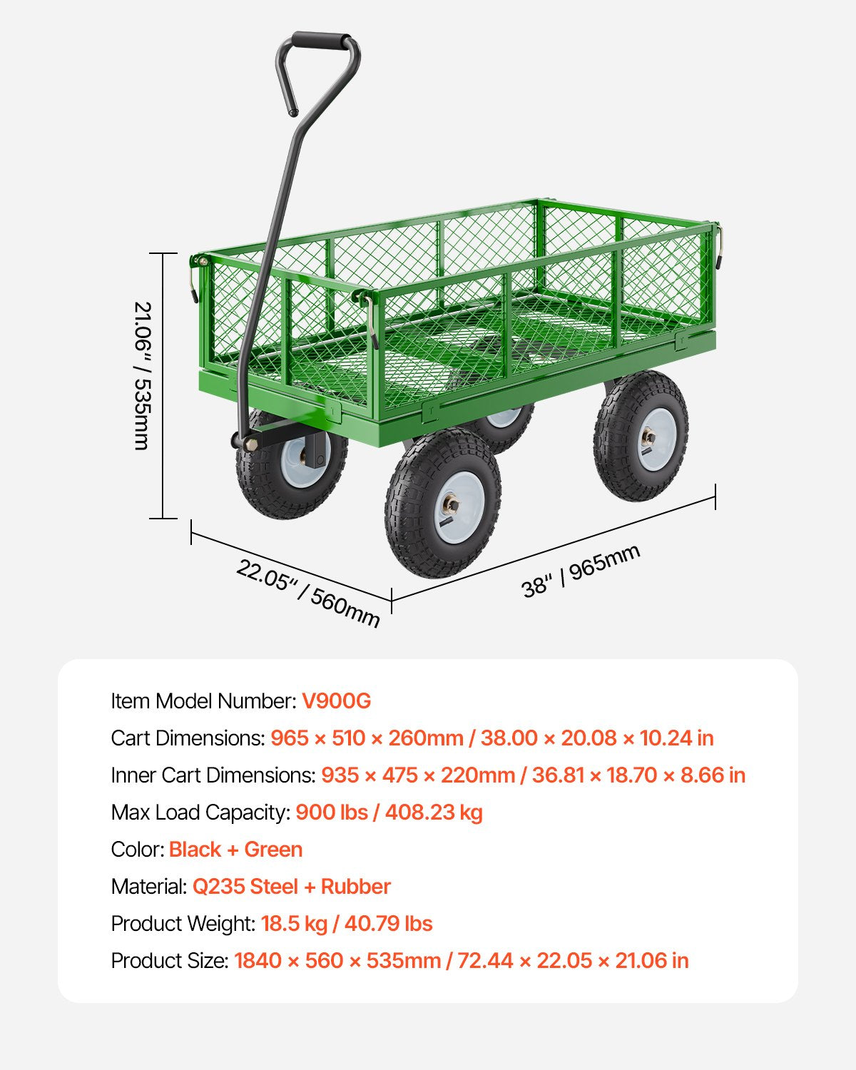 VEVOR Tērauda dārza ratiņi, 408 kg kravnesība, smagsvara modelis, 25 cm riepas