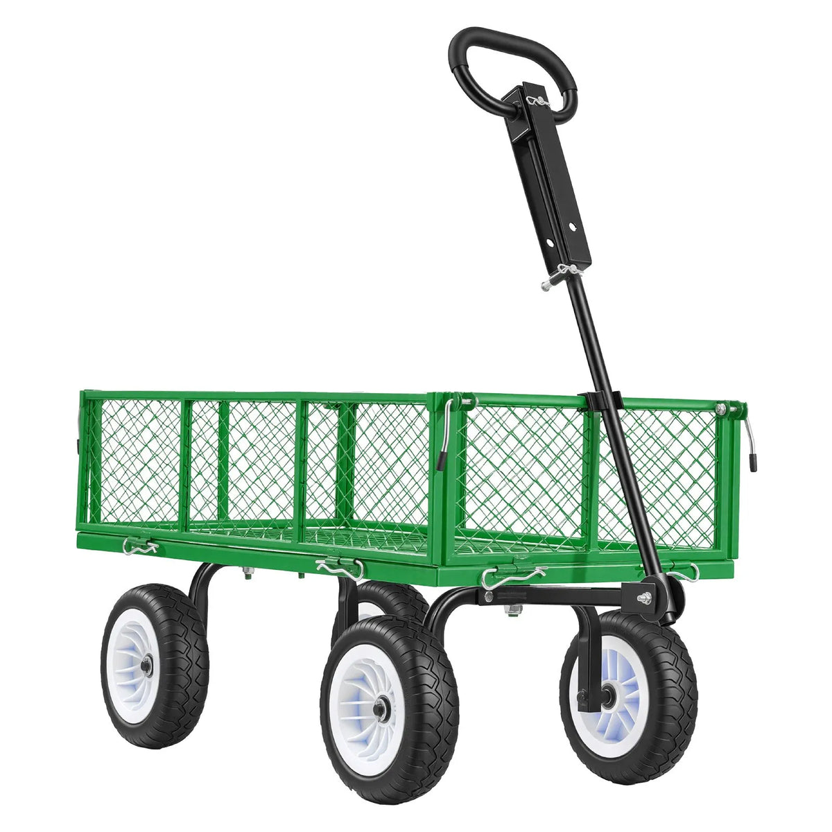 VEVOR dārza rati ar sēdekli, nestspēja līdz 408,2 kg, smagas slodzes tērauda dārza rati ar 254 mm riteņiem, regulējams rokturis, noņemami sānu paneļi, pievienojami ATV vai traktoram, zaļā krāsa - ZEMLETES.LV