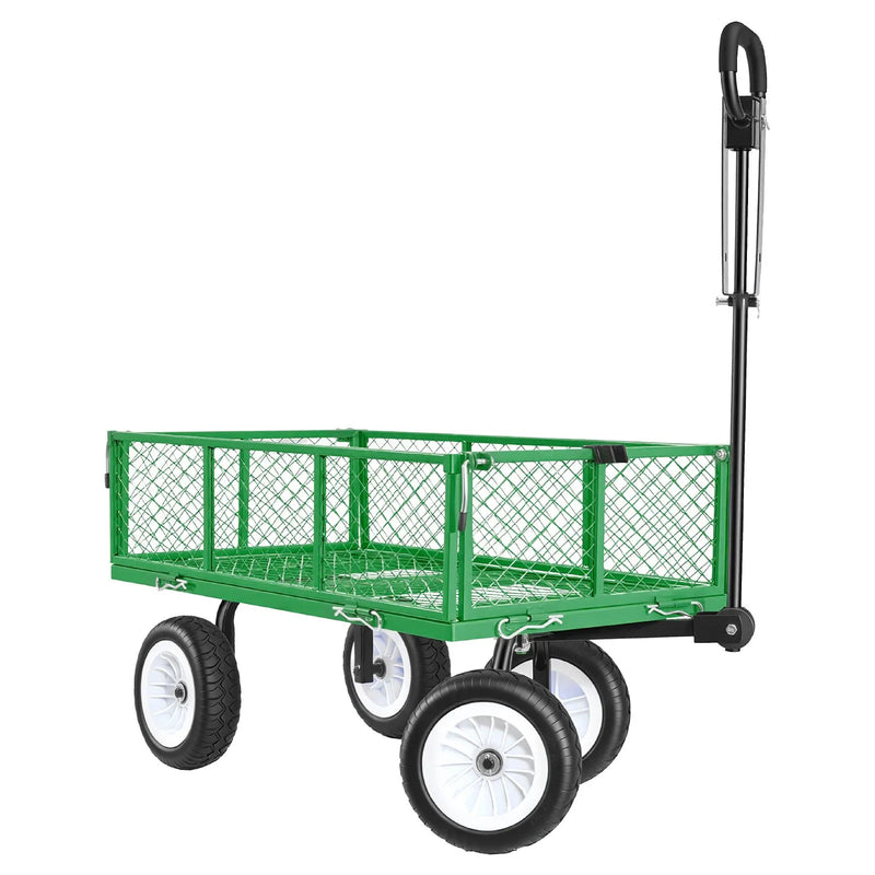 VEVOR dārza rati ar sēdekli, nestspēja līdz 408,2 kg, smagas slodzes tērauda dārza rati ar 254 mm riteņiem, regulējams rokturis, noņemami sānu paneļi, pievienojami ATV vai traktoram, zaļā krāsa - ZEMLETES.LV