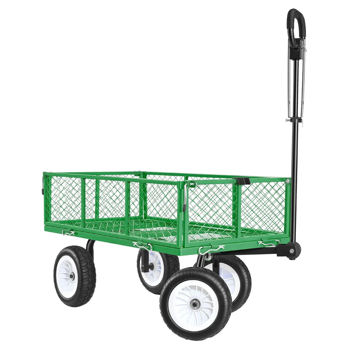 VEVOR dārza rati ar sēdekli, nestspēja līdz 408,2 kg, smagas slodzes tērauda dārza rati ar 254 mm riteņiem, regulējams rokturis, noņemami sānu paneļi, pievienojami ATV vai traktoram, zaļā krāsa - ZEMLETES.LV