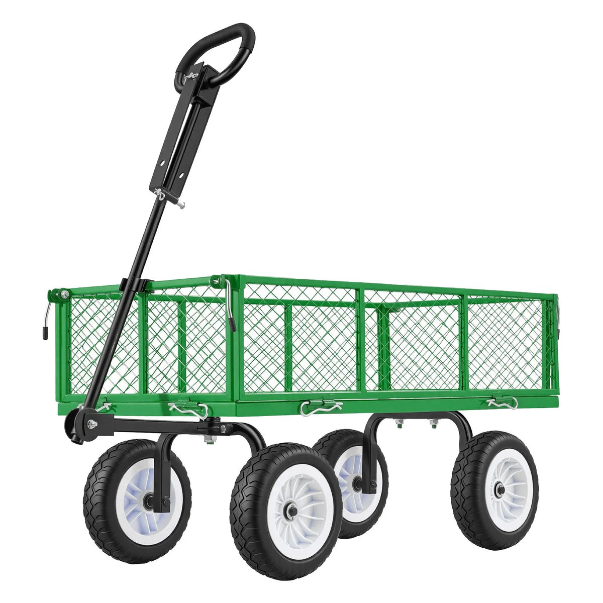 VEVOR dārza rati ar sēdekli, nestspēja līdz 408,2 kg, smagas slodzes tērauda dārza rati ar 254 mm riteņiem, regulējams rokturis, noņemami sānu paneļi, pievienojami ATV vai traktoram, zaļā krāsa - ZEMLETES.LV