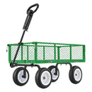 VEVOR dārza rati ar sēdekli, nestspēja līdz 408,2 kg, smagas slodzes tērauda dārza rati ar 254 mm riteņiem, regulējams rokturis, noņemami sānu paneļi, pievienojami ATV vai traktoram, zaļā krāsa - ZEMLETES.LV
