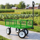 VEVOR dārza rati ar sēdekli, nestspēja līdz 408,2 kg, smagas slodzes tērauda dārza rati ar 254 mm riteņiem, regulējams rokturis, noņemami sānu paneļi, pievienojami ATV vai traktoram, zaļā krāsa - ZEMLETES.LV