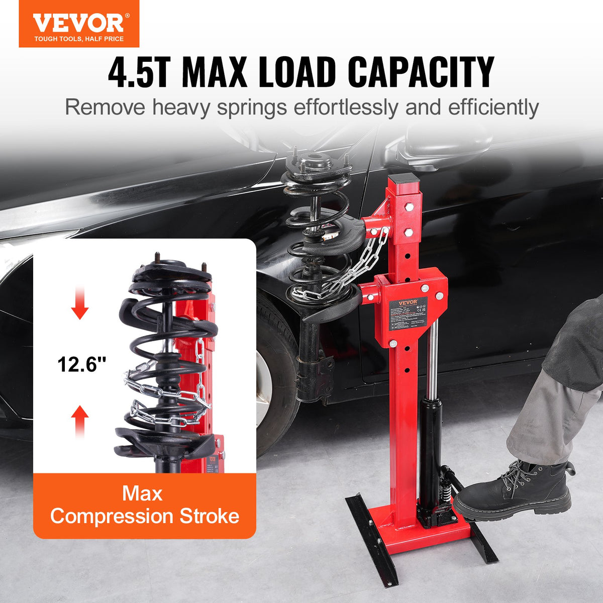 VEVOR Spring Compressor for Vehicle Suspension, 4.5 t Hydraulic Jack Capacity, 1 Tonne Nominal Compression Force, Coil Spring Compressor Tool for Car Suspension, Hydraulic Spring Compressor for Suspension Spring Removal