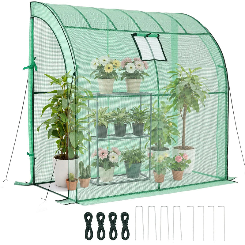 VEVOR ieejama siltumnīca 198 x 100 x 200 cm ar logu, PE pārklājums, 3 līmeņu plaukts, rullējamas durvis ar rāvējslēdzēju, pārnēsājama dārza siltumnīca augiem, āra lietošanai - ZEMLETES.LV