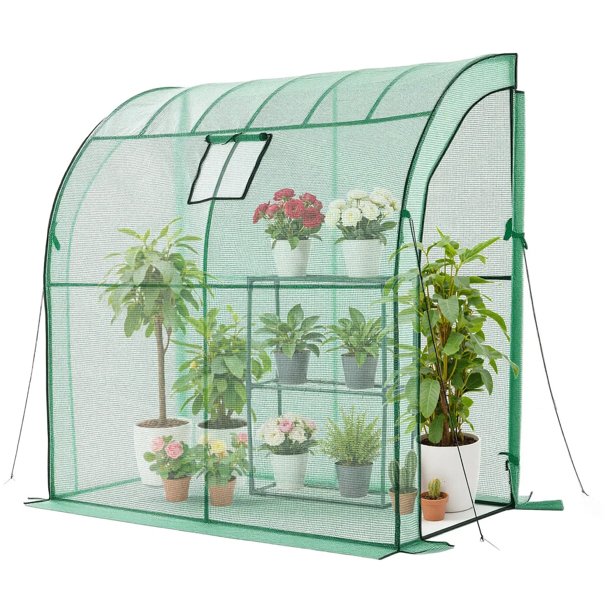 VEVOR ieejama siltumnīca 198 x 100 x 200 cm ar logu, PE pārklājums, 3 līmeņu plaukts, rullējamas durvis ar rāvējslēdzēju, pārnēsājama dārza siltumnīca augiem, āra lietošanai - ZEMLETES.LV