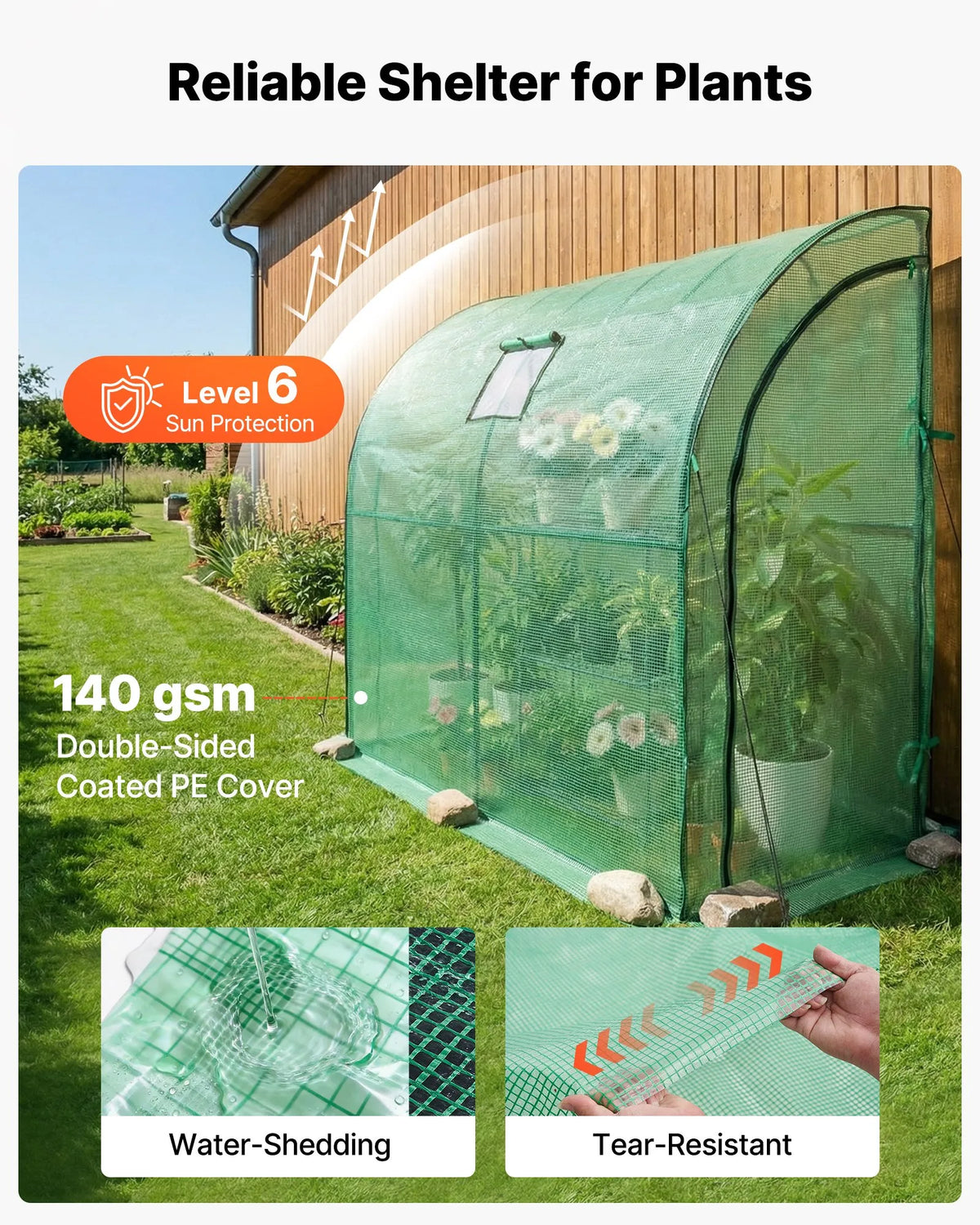 VEVOR ieejama siltumnīca 198 x 100 x 200 cm ar logu, PE pārklājums, 3 līmeņu plaukts, rullējamas durvis ar rāvējslēdzēju, pārnēsājama dārza siltumnīca augiem, āra lietošanai - ZEMLETES.LV