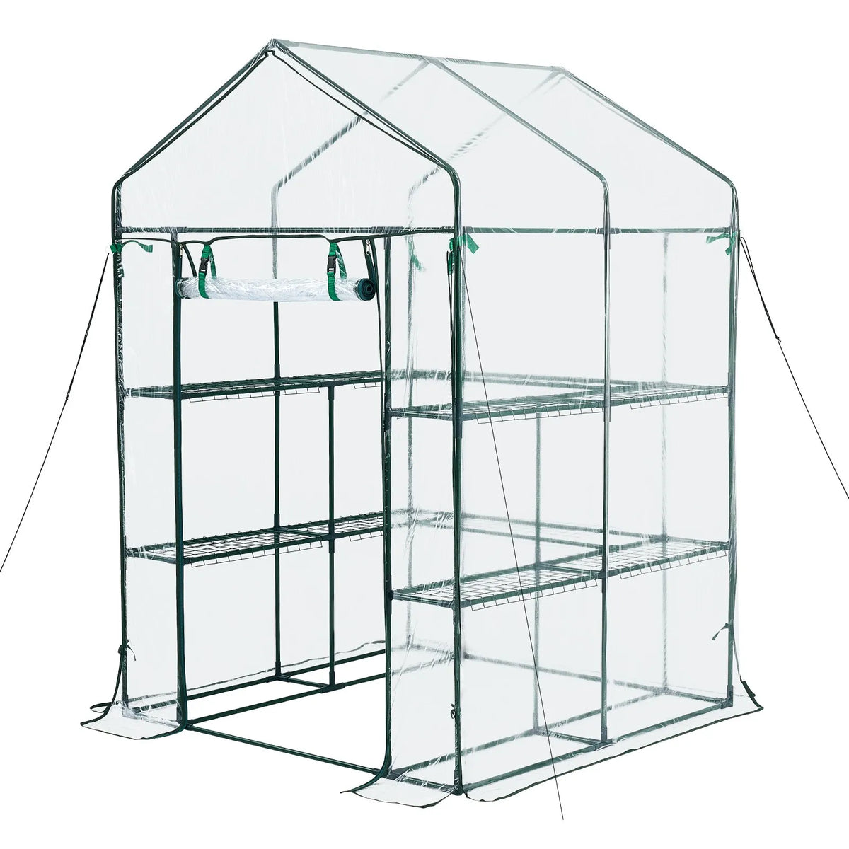VEVOR ieejama siltumnīca 137 x 137 x 196 cm ar PVC pārklājumu, 2 līmeņi ar 10 plauktiem, rullējamas durvis ar rāvējslēdzēju, pārnēsājama dārza siltumnīca augiem, āra lietošanai - ZEMLETES.LV