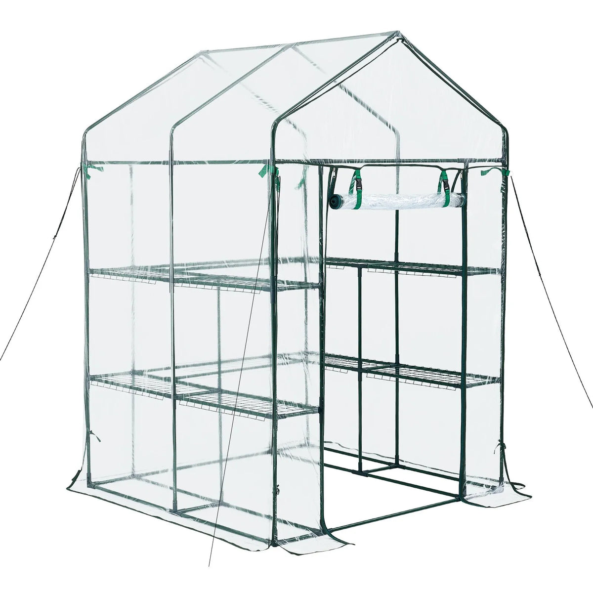 VEVOR ieejama siltumnīca 137 x 137 x 196 cm ar PVC pārklājumu, 2 līmeņi ar 10 plauktiem, rullējamas durvis ar rāvējslēdzēju, pārnēsājama dārza siltumnīca augiem, āra lietošanai - ZEMLETES.LV