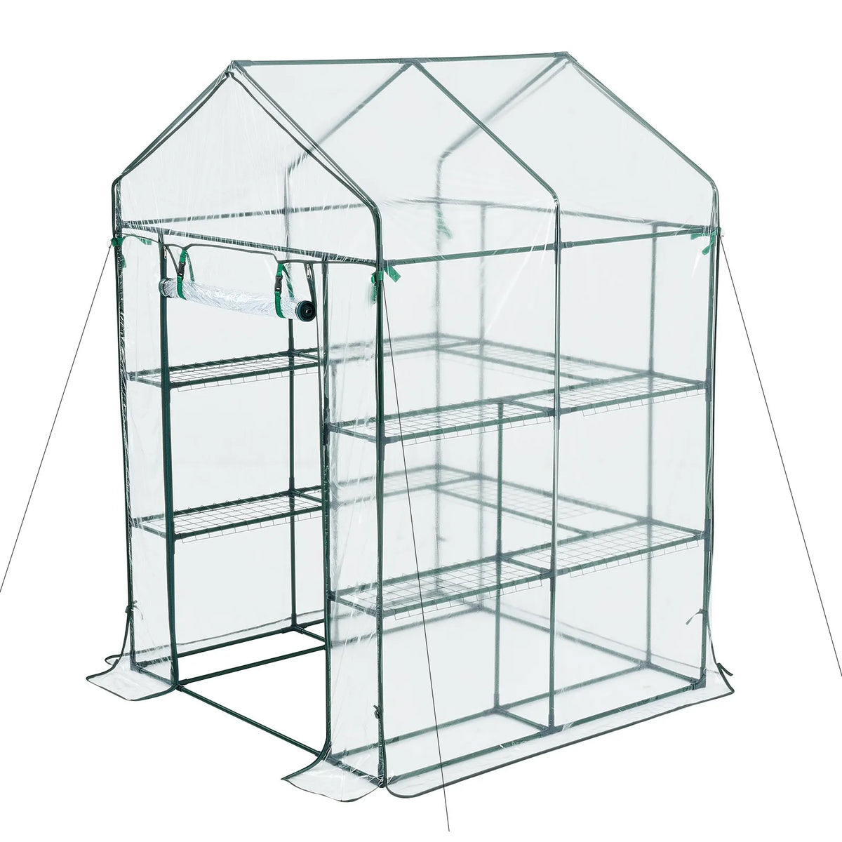 VEVOR ieejama siltumnīca 137 x 137 x 196 cm ar PVC pārklājumu, 2 līmeņi ar 10 plauktiem, rullējamas durvis ar rāvējslēdzēju, pārnēsājama dārza siltumnīca augiem, āra lietošanai - ZEMLETES.LV