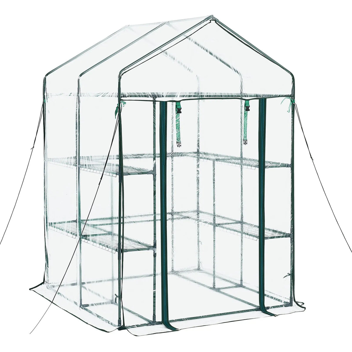 VEVOR ieejama siltumnīca 137 x 137 x 196 cm ar PVC pārklājumu, 2 līmeņi ar 10 plauktiem, rullējamas durvis ar rāvējslēdzēju, pārnēsājama dārza siltumnīca augiem, āra lietošanai - ZEMLETES.LV