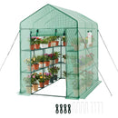 VEVOR ieejama siltumnīca 137 x 206 x 196 cm ar logiem, PE pārklājums, 2 līmeņi ar 14 plauktiem, rullējamas durvis ar rāvējslēdzēju, pārnēsājama dārza siltumnīca augiem, āra lietošanai - ZEMLETES.LV