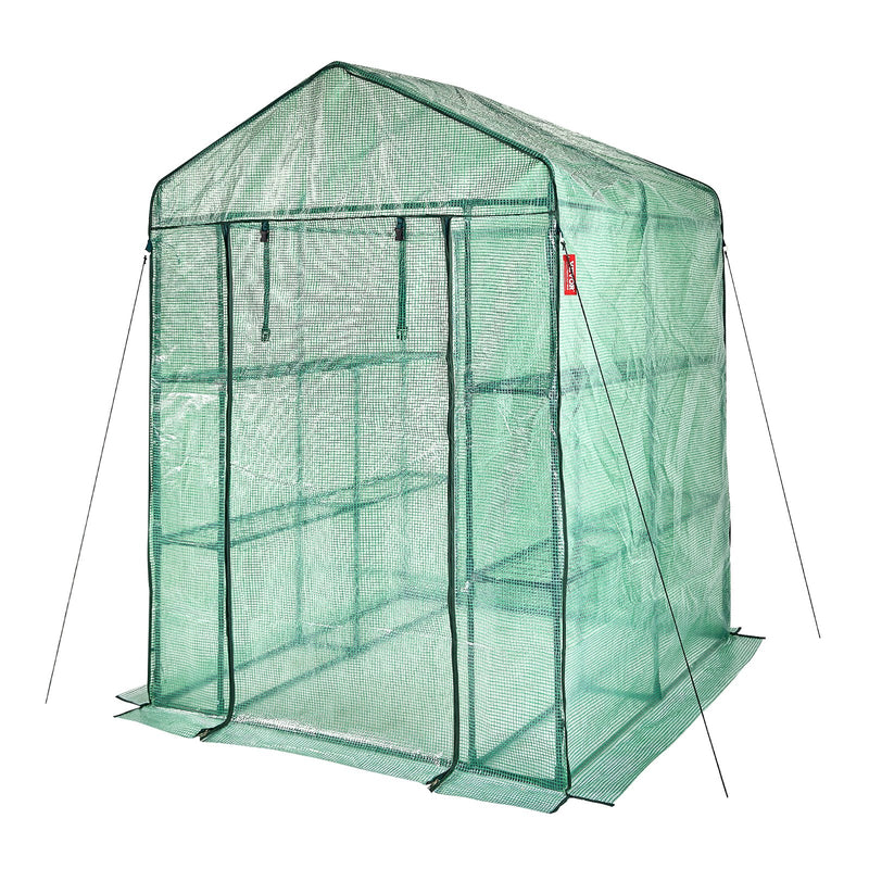 VEVOR siltumnīca 1,40 x 1,40 x 2,00 m, uzstādāma dažu minūšu laikā, augstas stiprības PE pārsegs ar durvīm un logiem un ar pulverkrāsotu tērauda rāmi, piemērots stādīšanai un uzglabāšanai, zaļa