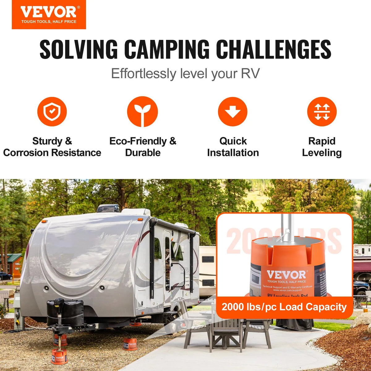VEVOR RV Jack Support Blocks 2 pcs, 907 kg Load Capacity Each, Polypropylene Stabilisation Supports for Motorhomes, Trailers and Fifth Wheel Trailers