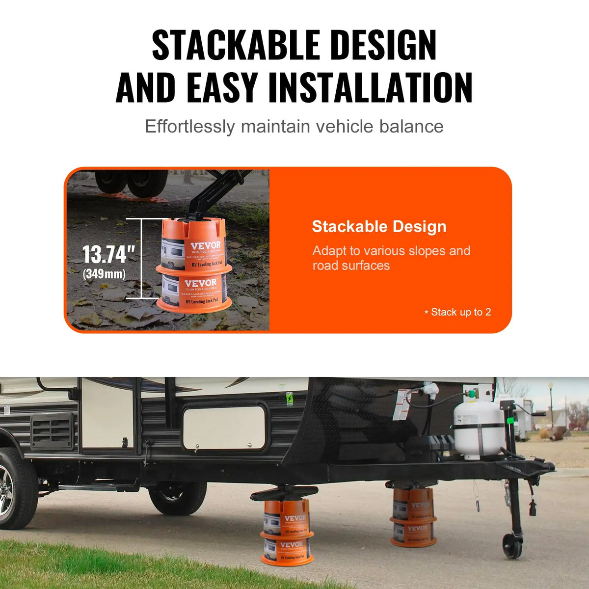 VEVOR RV Jack Support Blocks 2 pcs, 907 kg Load Capacity Each, Polypropylene Stabilisation Supports for Motorhomes, Trailers and Fifth Wheel Trailers