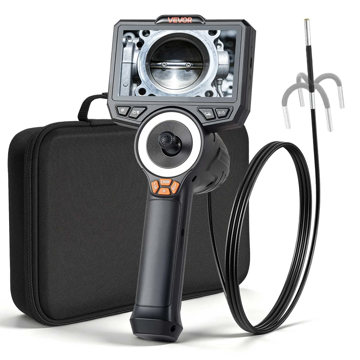 VEVOR Articulating Borescope with 3.9 mm Ultra-Thin Probe, 4-Way 360° Endoscope with Illumination, 11.4 cm HD IPS Screen, 8× Zoom and 1.5 m Cable for Auto and Narrow Mechanical Joint Inspection