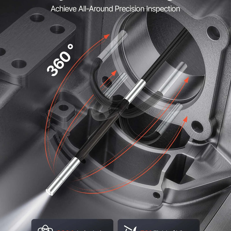 VEVOR artikulējamais boreskops ar 3,9 mm īpaši plānu zondi, 4 virzienu 360° endoskops ar apgaismojumu, 11,4 cm HD IPS ekrāns, 8× tālummaiņa un 1,5 m kabelis auto un šauru mehānisku mezglu pārbaudei