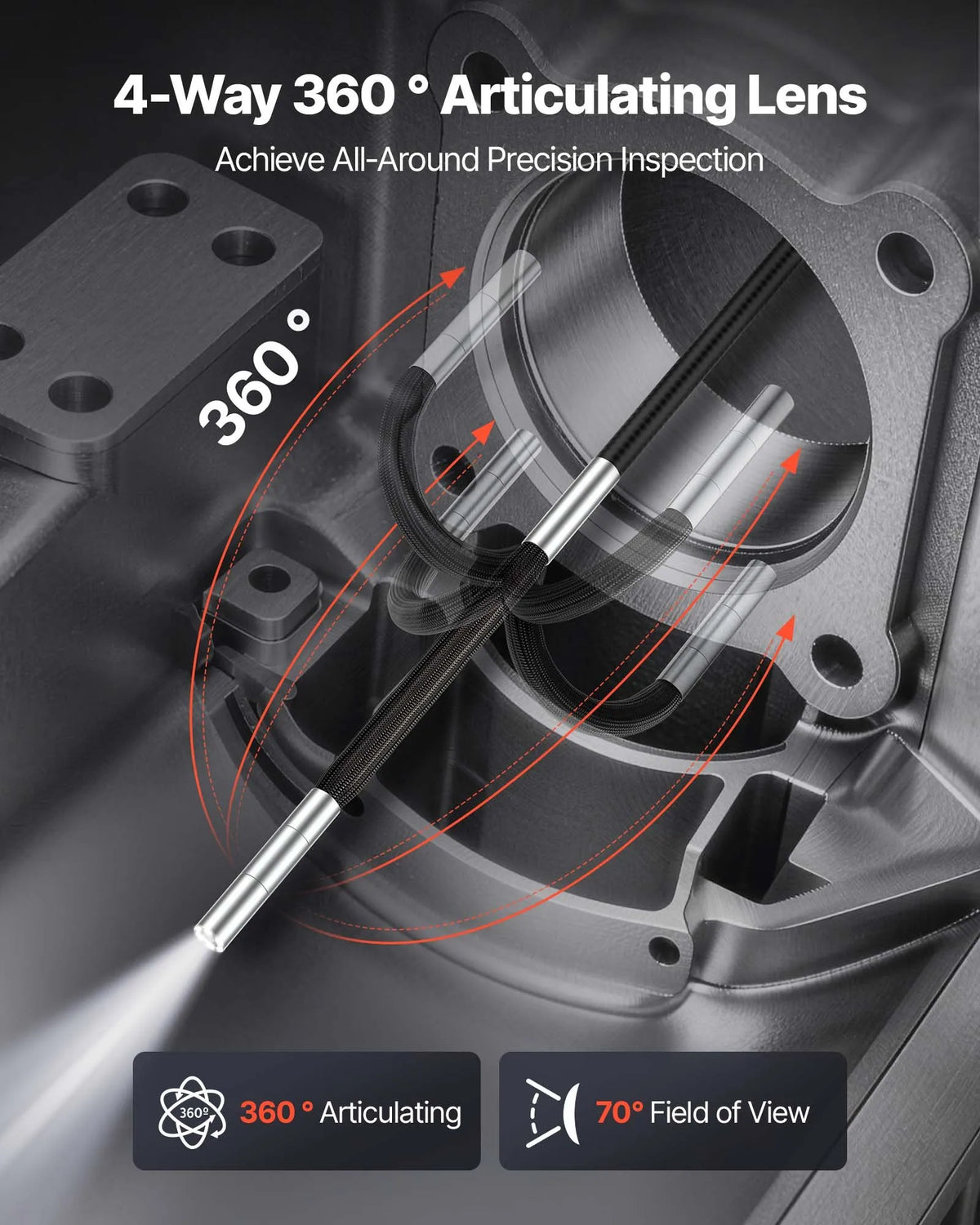 VEVOR Articulating Borescope with 3.9 mm Ultra-Thin Probe, 4-Way 360° Endoscope with Illumination, 11.4 cm HD IPS Screen, 8× Zoom and 1.5 m Cable for Auto and Narrow Mechanical Joint Inspection