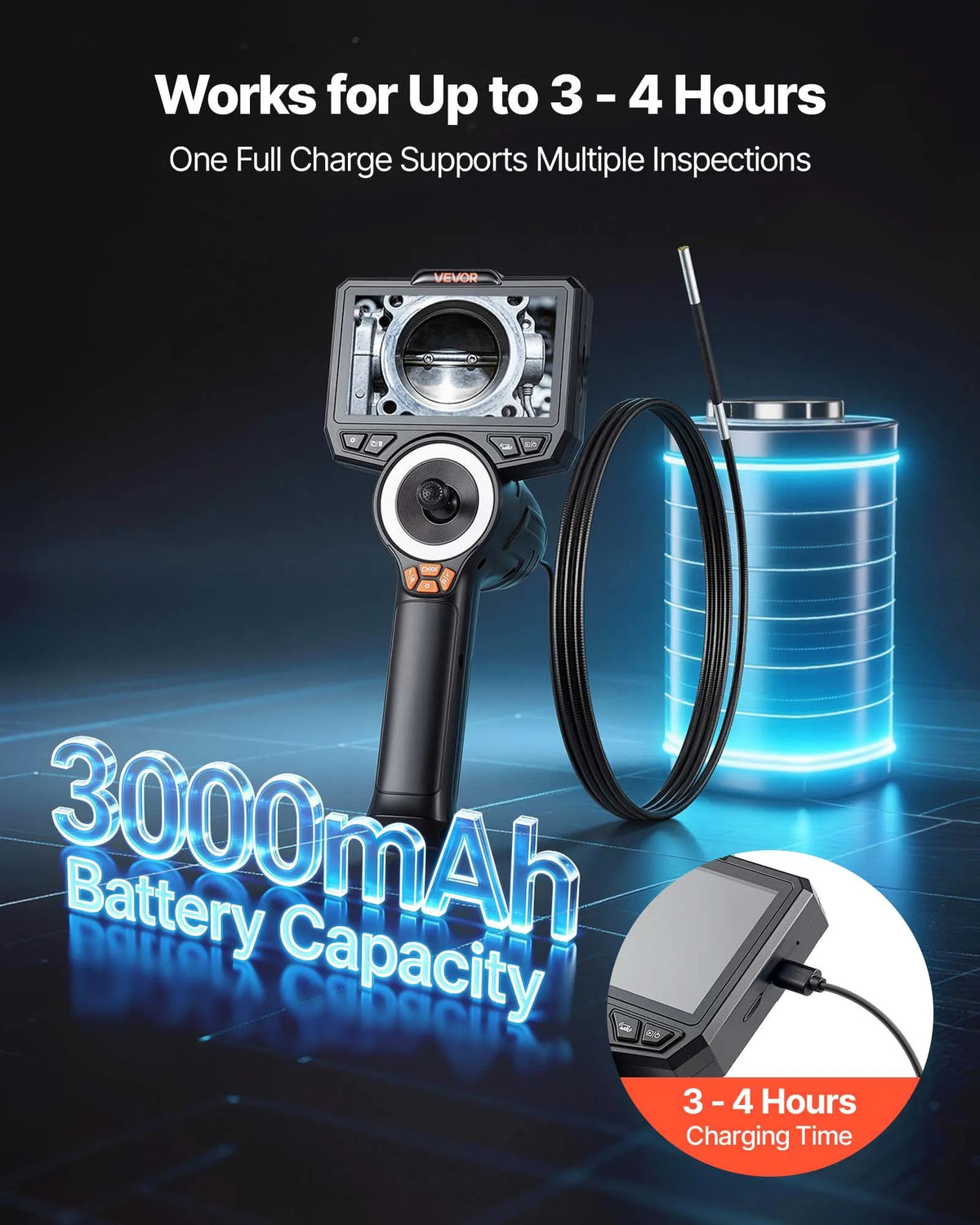 VEVOR Articulating Borescope with 3.9 mm Ultra-Thin Probe, 4-Way 360° Endoscope with Illumination, 11.4 cm HD IPS Screen, 8× Zoom and 1.5 m Cable for Auto and Narrow Mechanical Joint Inspection