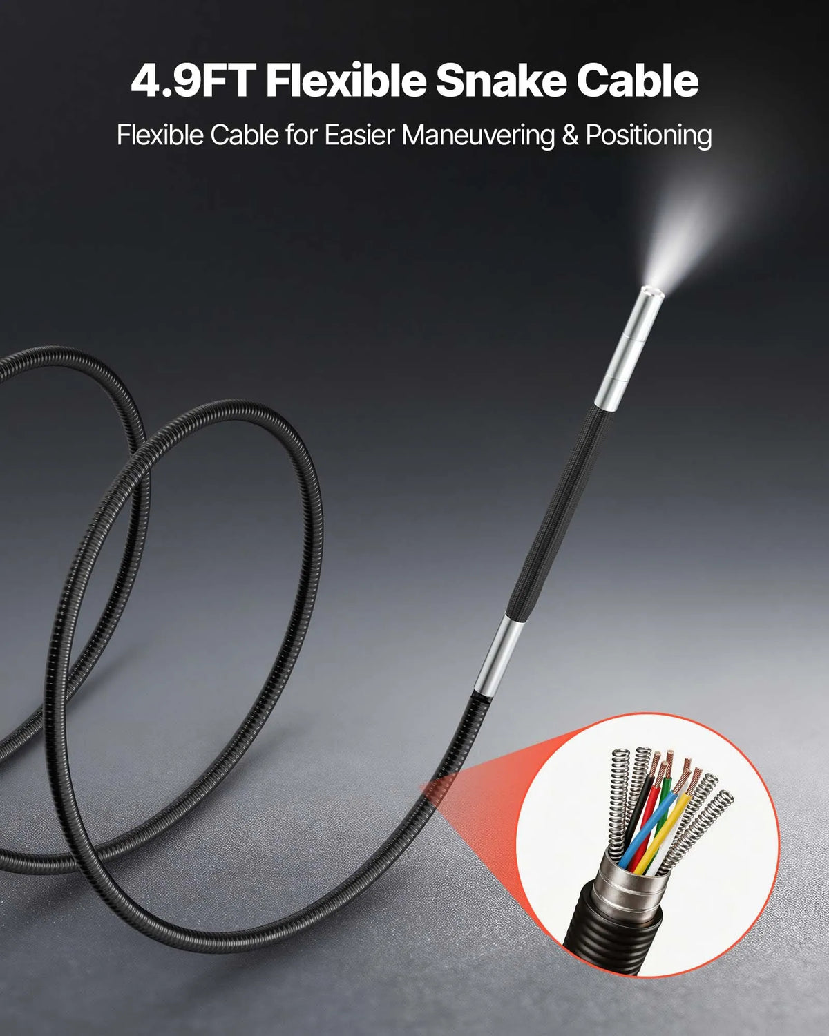 VEVOR Articulating Borescope with 3.9 mm Ultra-Thin Probe, 4-Way 360° Endoscope with Illumination, 11.4 cm HD IPS Screen, 8× Zoom and 1.5 m Cable for Auto and Narrow Mechanical Joint Inspection