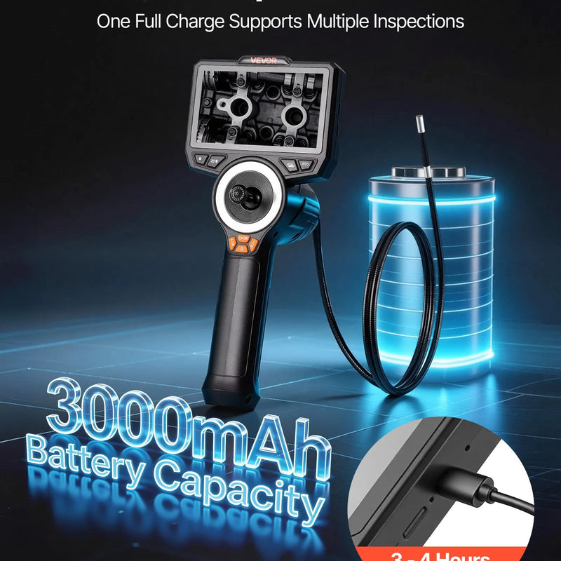 VEVOR artikulējamais endoskops ar apgaismojumu, 4 virzienu 360° boreskops ar 6,2 mm zondi, 1920 × 1080 Full HD kameru, 11,4 cm HD IPS ekrānu, 8× tālummaiņu un 1,5 m kabeli auto un mehānisko iekārtu pārbaudei