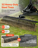 VEVOR piekabināms zāliena skarifikators, 1525 mm darba platums, ar 32 tērauda zariem, trīspunktu zāliena skarifikatora grābeklis ar stiprinājumiem traktoram, ainavu grābeklis dārzam, saimniecībai un zālienam