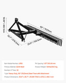 VEVOR piekabināms zāliena skarifikators, 1525 mm darba platums, ar 32 tērauda zariem, trīspunktu zāliena skarifikatora grābeklis ar stiprinājumiem traktoram, ainavu grābeklis dārzam, saimniecībai un zālienam