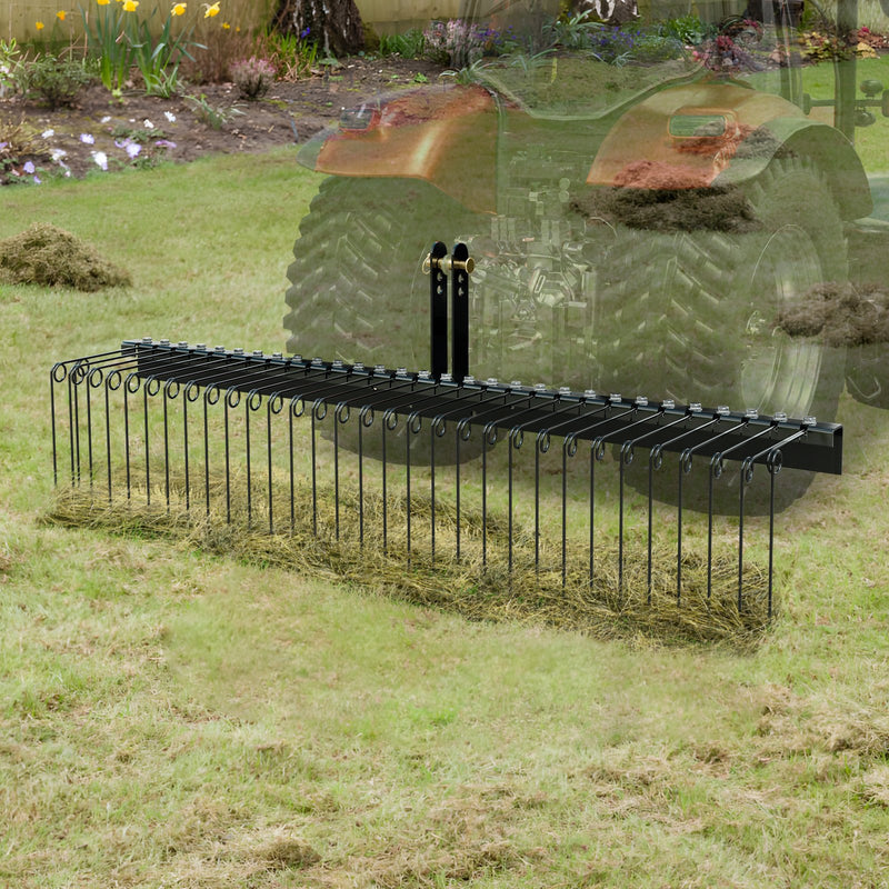 VEVOR piekabināms ainavu grābeklis, 183 cm zāles iztīrītāja grābeklis ar 32 tērauda dakšām