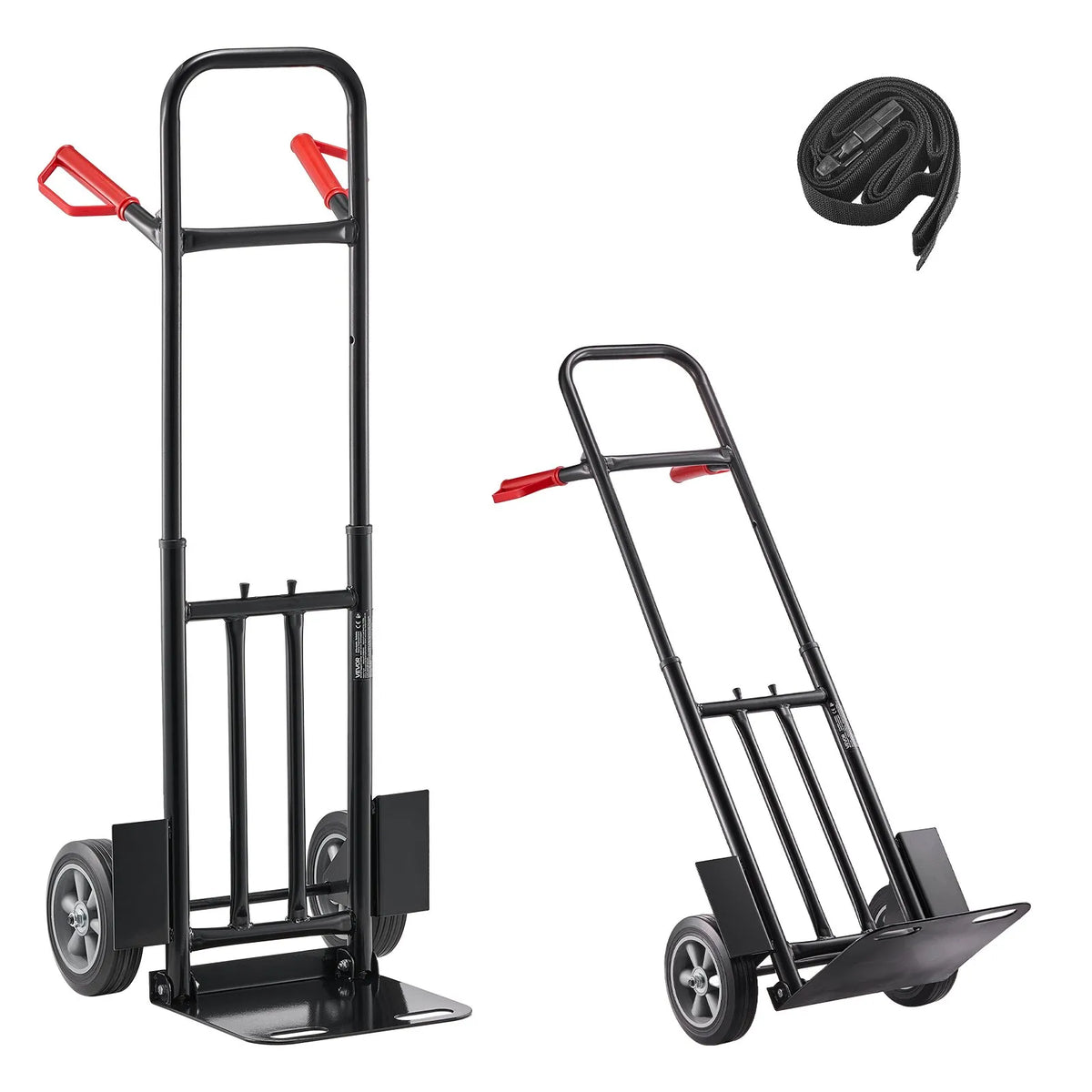 VEVOR Hand Truck, 272 kg Load Capacity, Heavy-Duty Dolly with Wheels and Telescopic Handle, Portable Trolley with Securing Straps for Moving Tasks at Home, Office, Warehouse and Supermarket