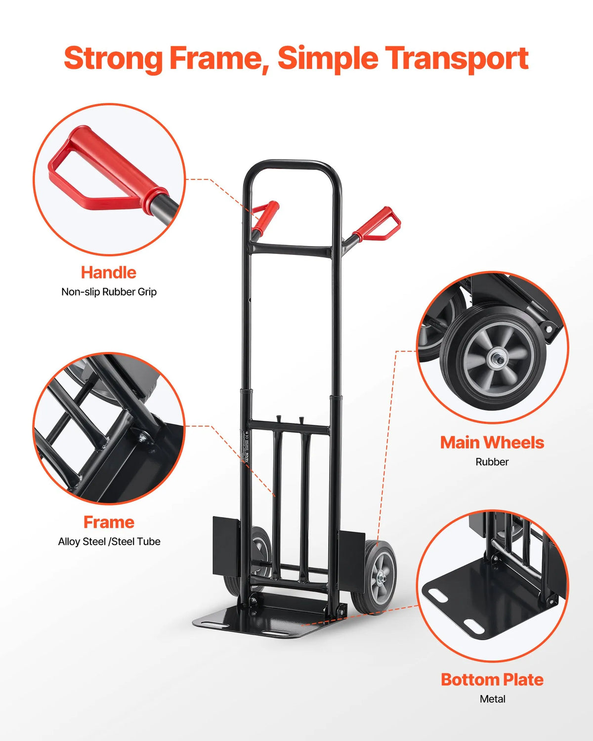 VEVOR Hand Truck, 272 kg Load Capacity, Heavy-Duty Dolly with Wheels and Telescopic Handle, Portable Trolley with Securing Straps for Moving Tasks at Home, Office, Warehouse and Supermarket