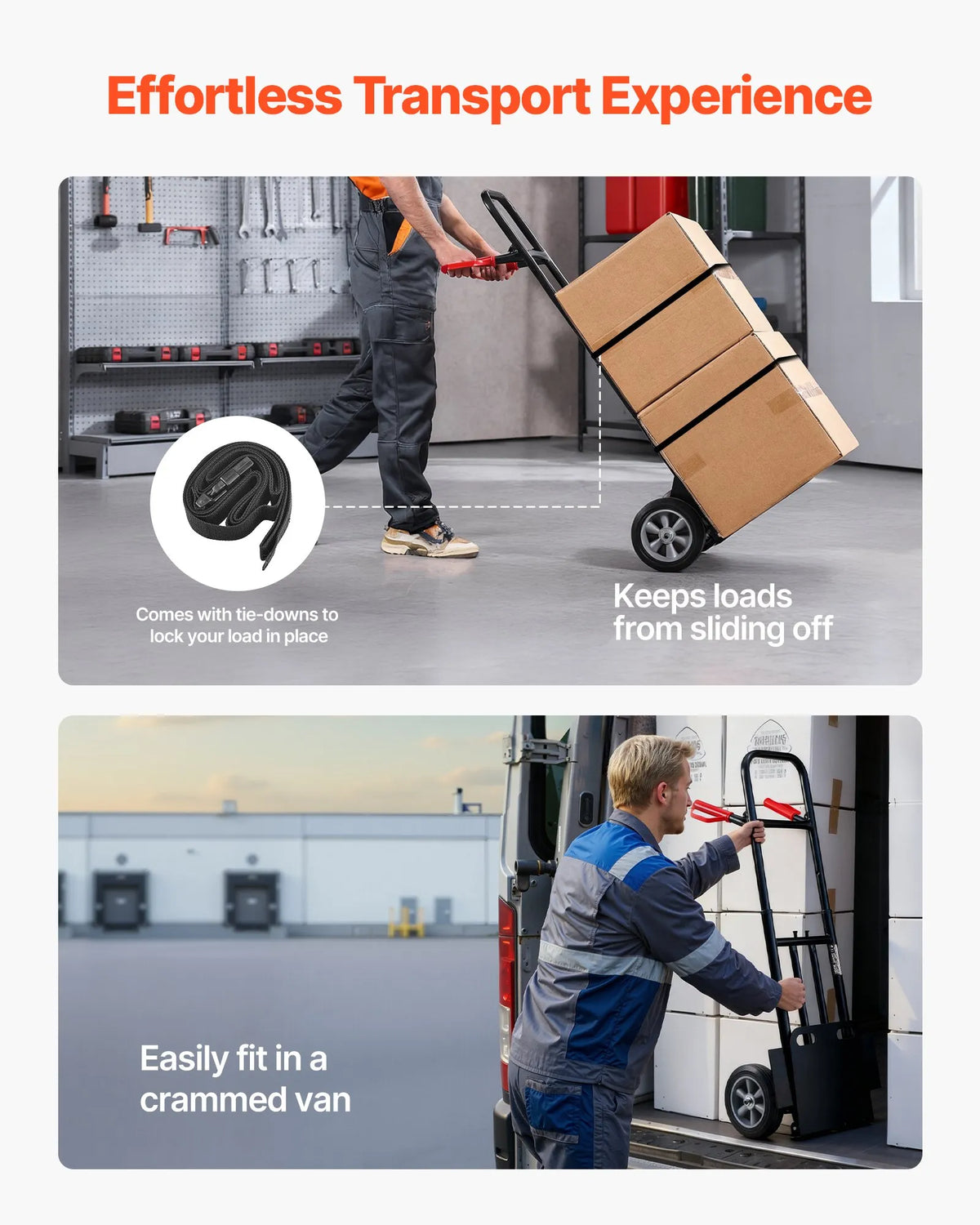VEVOR Hand Truck, 272 kg Load Capacity, Heavy-Duty Dolly with Wheels and Telescopic Handle, Portable Trolley with Securing Straps for Moving Tasks at Home, Office, Warehouse and Supermarket