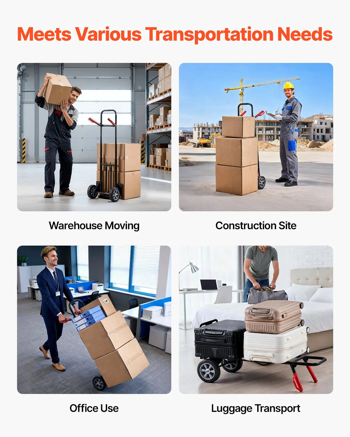 VEVOR Hand Truck, 272 kg Load Capacity, Heavy-Duty Dolly with Wheels and Telescopic Handle, Portable Trolley with Securing Straps for Moving Tasks at Home, Office, Warehouse and Supermarket
