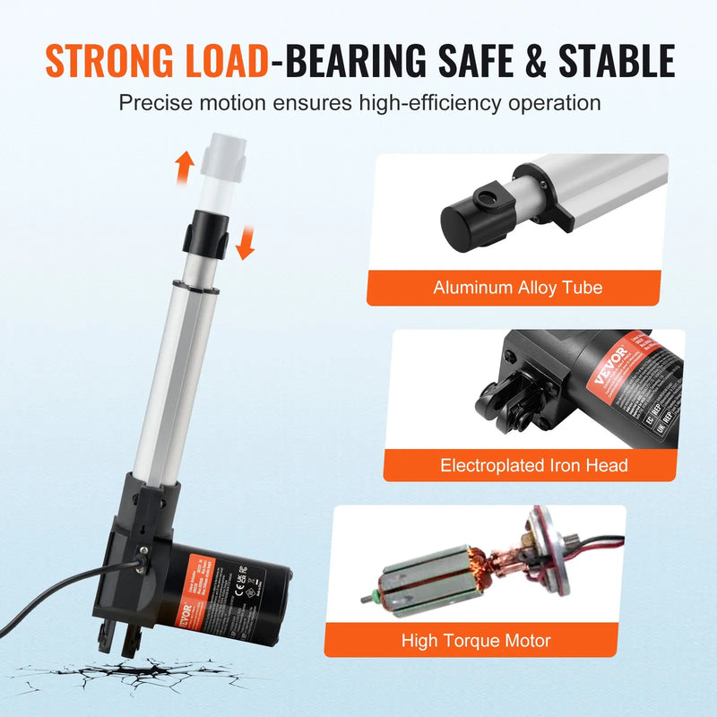 VEVOR lineārais aktuators 12 V 15,2 cm smagas slodzes 598,8 kg 6000 N 0,5 cm/s IP44 aizsardzība