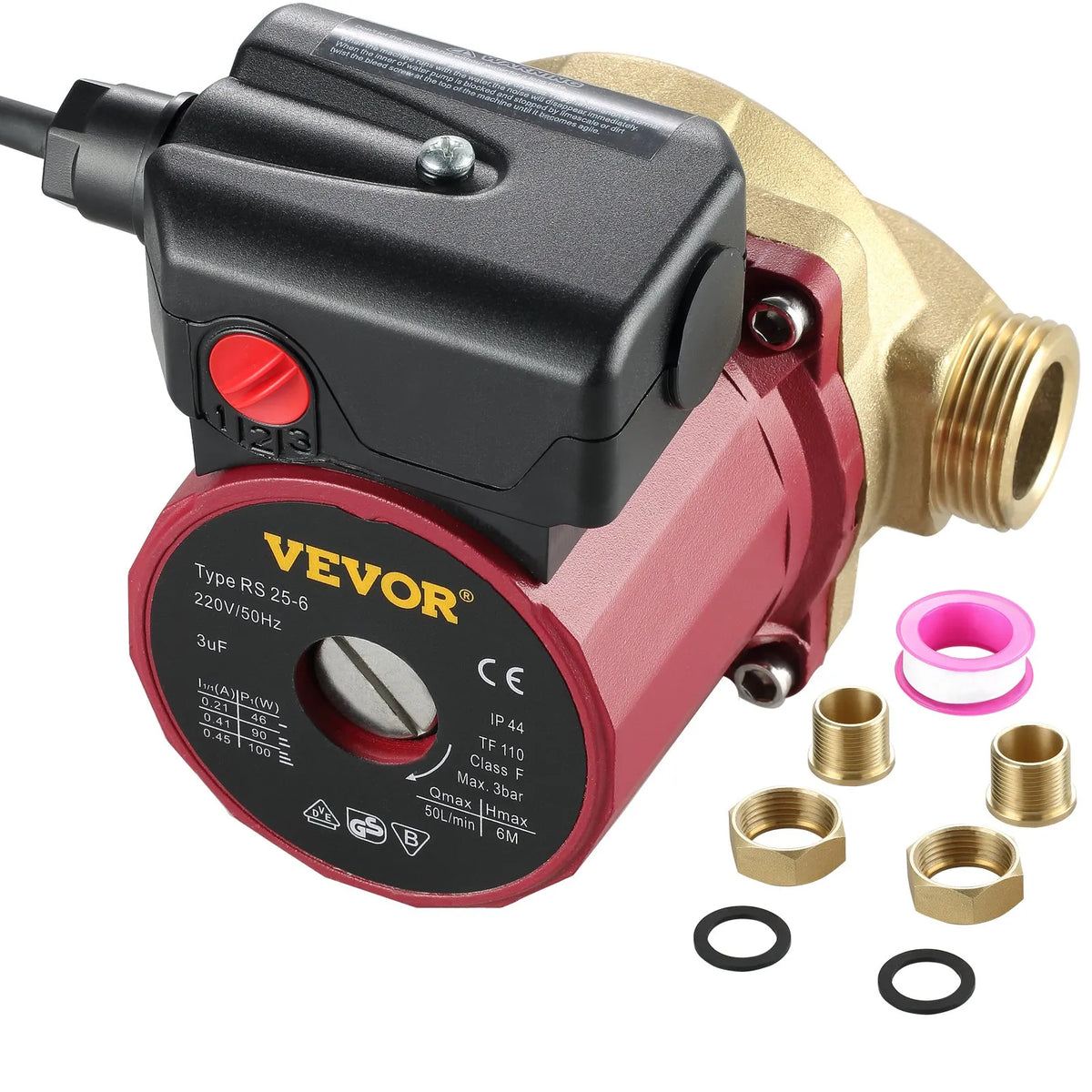 VEVOR Hot Water Circulation Pump 15 mm, Flow up to 20 l/min, Power 90 W, 220 V Water Booster Pump for Home Shower, Washing Machine and Sanitary Fixtures