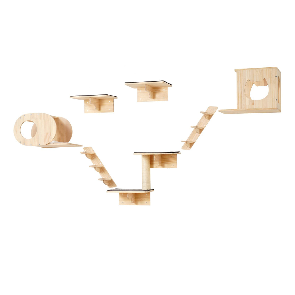 VEVOR Wall Cat Shelf Set with Bed, Hammock and Climbing Elements, 7 pcs