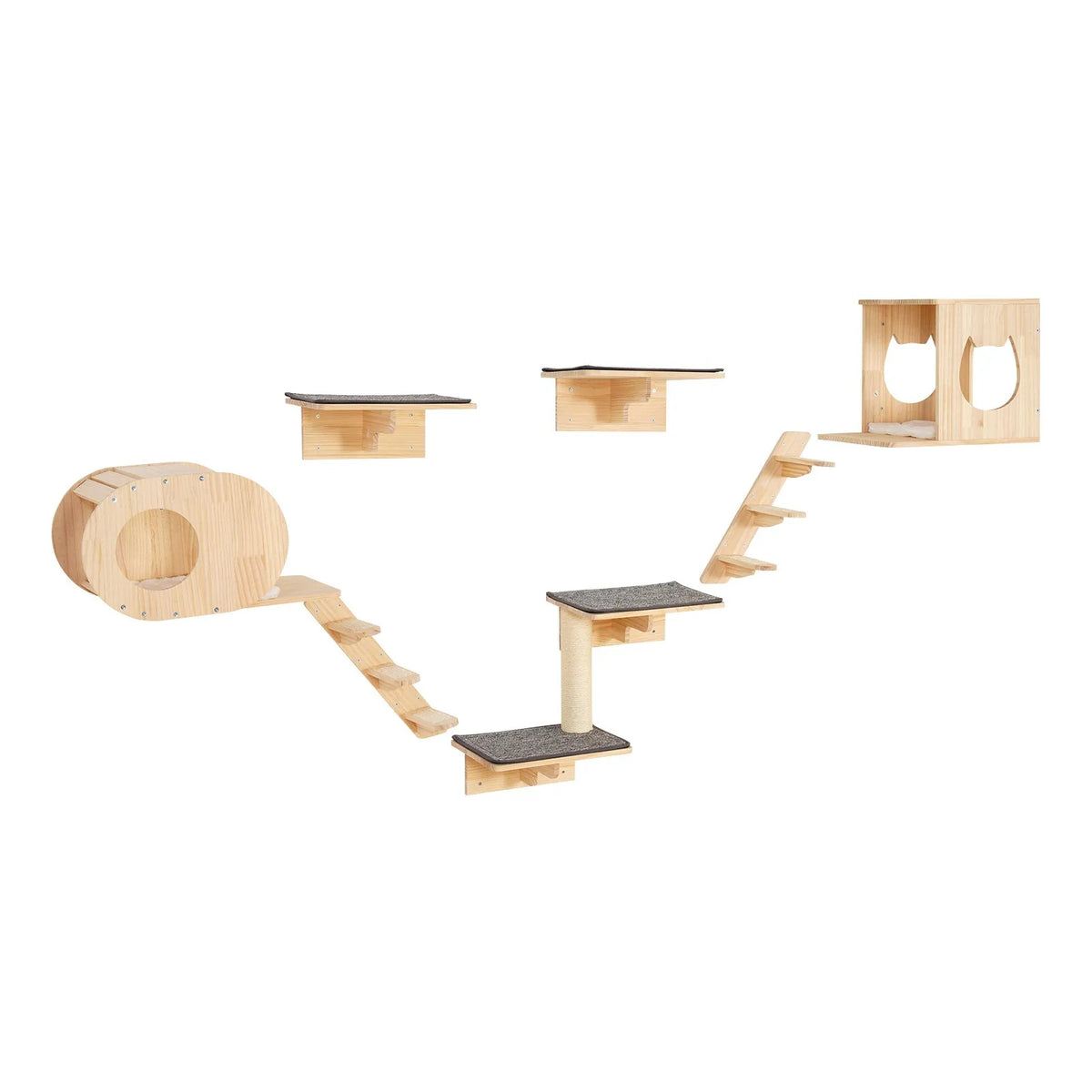 VEVOR Wall Cat Shelf Set with Bed, Hammock and Climbing Elements, 7 pcs