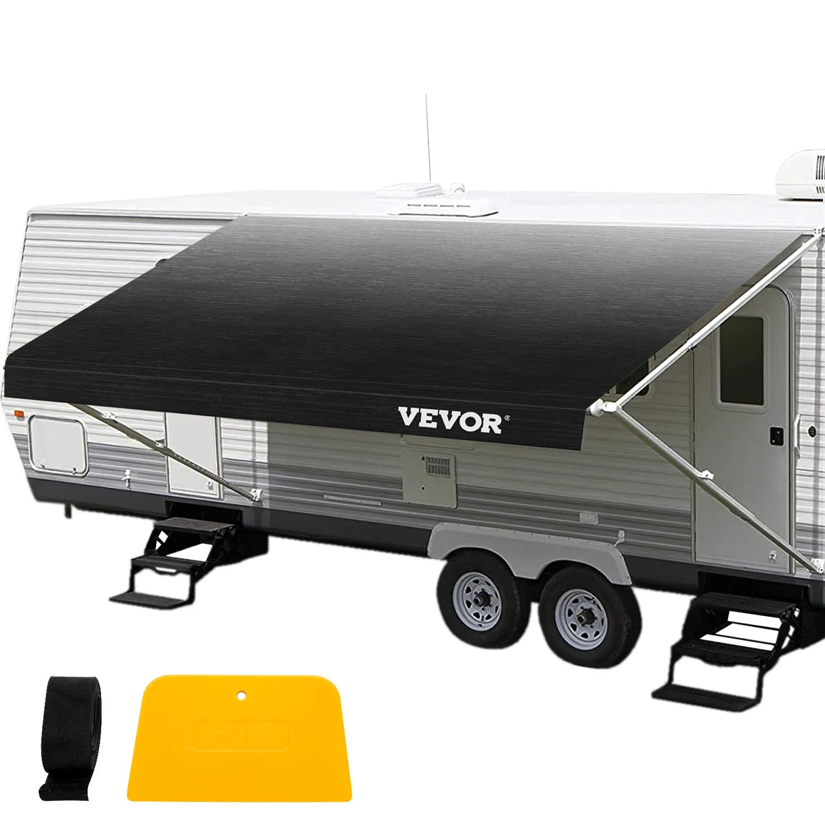 VEVOR RV markīzes audums 5,23 m, rezerves audums 5,23 m markīzēm līdz 5,49 m, ūdensizturīgs premium vinils, universāls kemperiem, piekabēm un dzīvojamajiem automobiļiem, pelēks (Charcoal Fade)