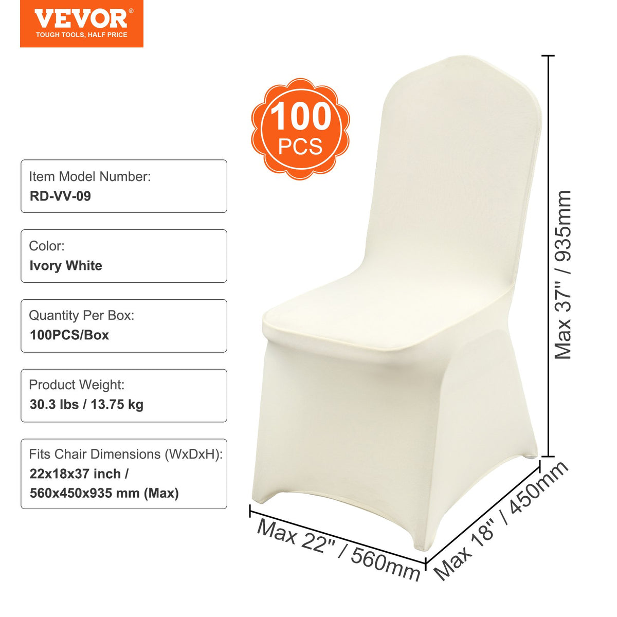 VEVOR эластичные чехлы на стулья 100 шт., для торжеств и банкетов, кремовые