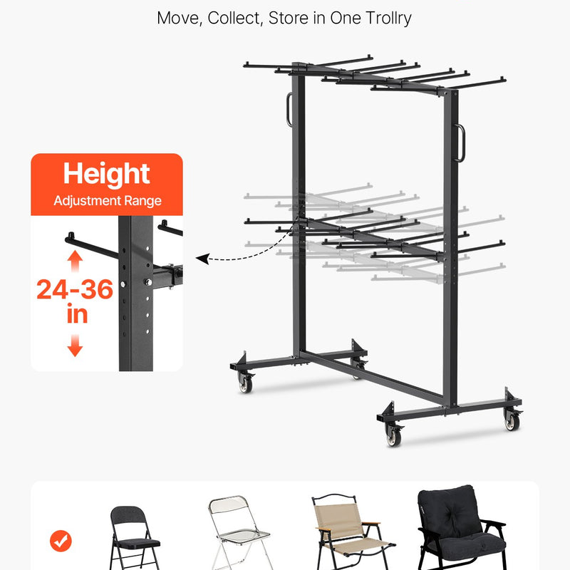 VEVOR saliekamo krēslu ratiņi 84 krēsliem / 12 galdiem + 42 krēsliem, 360 kg