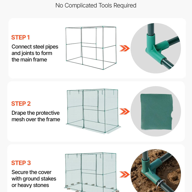 VEVOR augu aizsargbūris 2,39 × 1,2 × 1,8 m ar rāvējslēdzēja durvīm, pretvēja augu aizsardzības telts paaugstinātām dobēm, tomātu aizsargtīkls dārzam un pagalmam