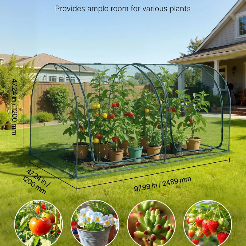 VEVOR augu aizsargbūris 2,48 x 1,2 x 1,2 m ar rāvējslēdzēja durvīm, vēja izturīgs paaugstinātas dobes pārsegs ar rāmi un aizsargtīklu dārzam, terasei un zālienam