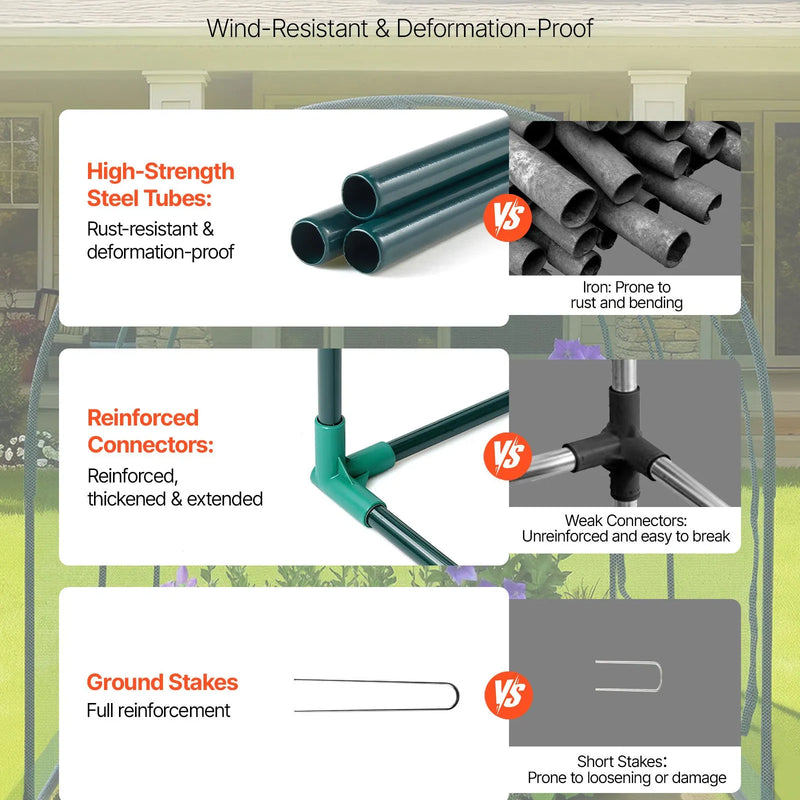 VEVOR augu aizsargbūris 2,48 x 1,2 x 1,2 m ar rāvējslēdzēja durvīm, vēja izturīgs paaugstinātas dobes pārsegs ar rāmi un aizsargtīklu dārzam, terasei un zālienam
