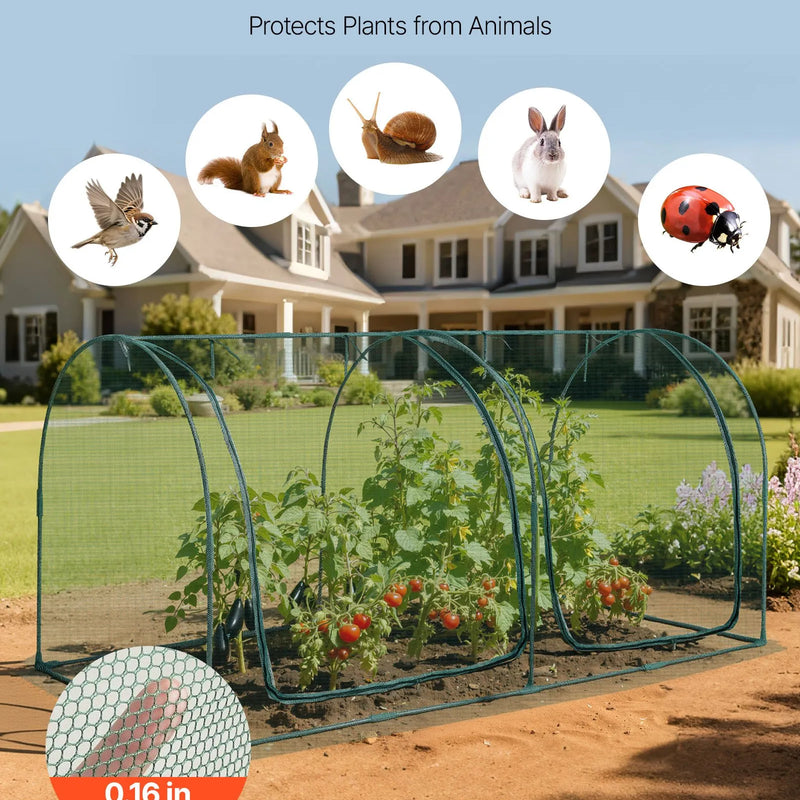 VEVOR augu aizsargbūris 2,48 x 1,2 x 1,2 m ar rāvējslēdzēja durvīm, vēja izturīgs paaugstinātas dobes pārsegs ar rāmi un aizsargtīklu dārzam, terasei un zālienam