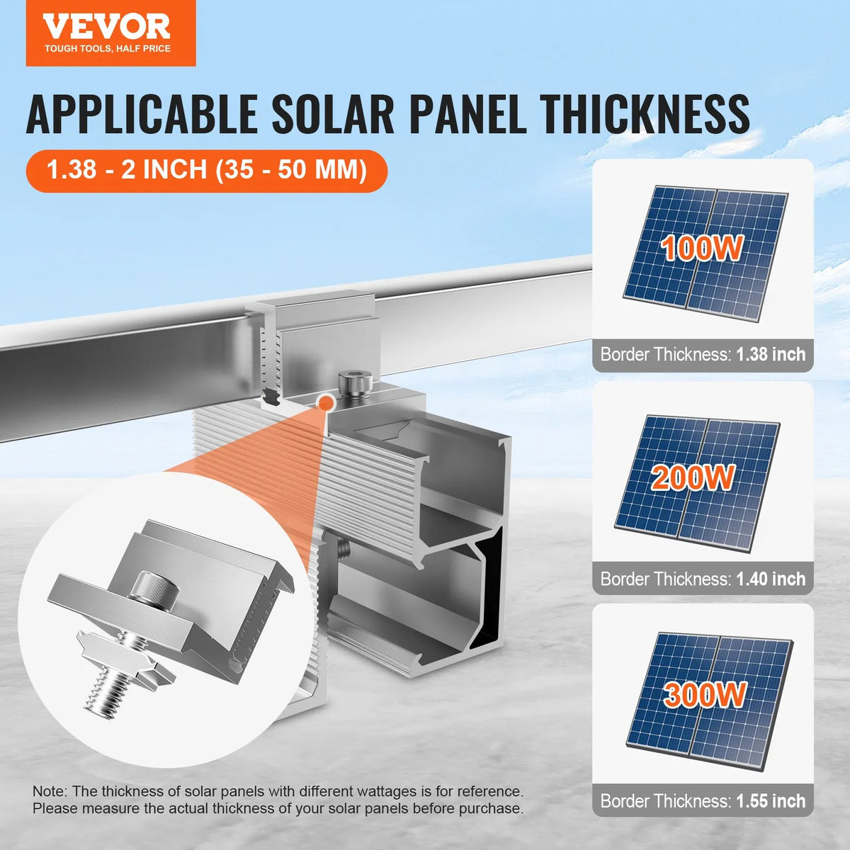 VEVOR Solar Panel Z-Type Mounting Brackets with Adjustable End Clamps 35–50 mm, Anodised Aluminium Brackets for Campers, Trailers, Boats, Walls and Roofs (20 pcs)