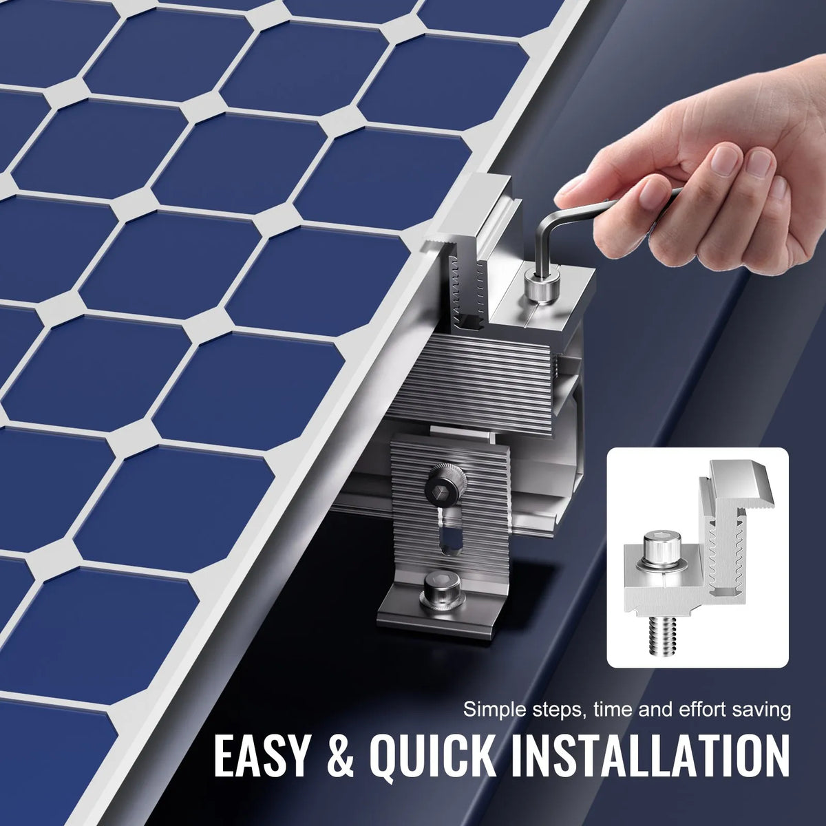 VEVOR Solar Panel Z-Type Mounting Brackets with Adjustable End Clamps 35–50 mm, Anodised Aluminium Brackets for Campers, Trailers, Boats, Walls and Roofs (20 pcs)
