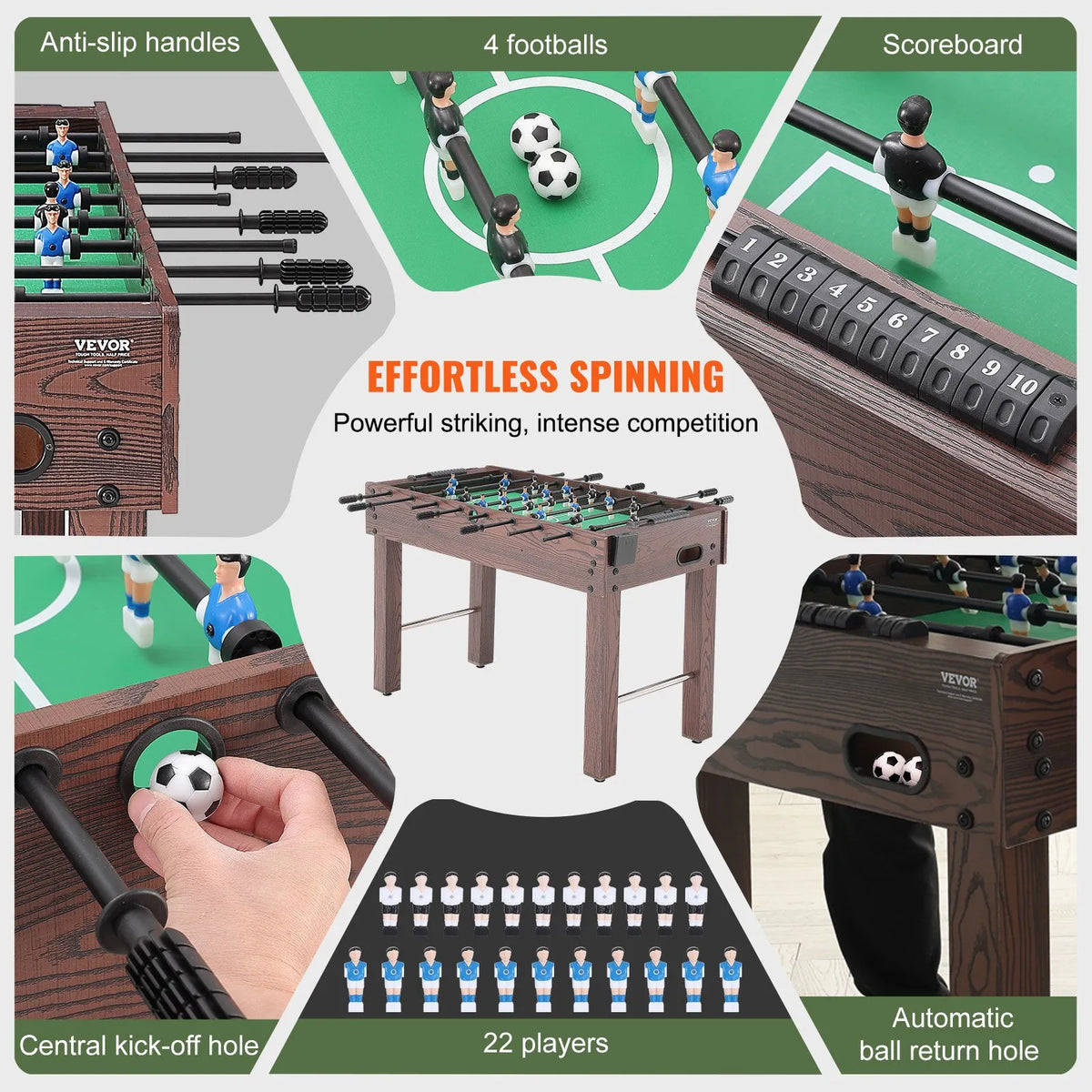 VEVOR Foosball Table 122 cm with 2 Balls and 2 Cup Holders