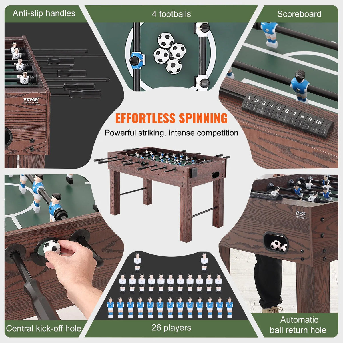 VEVOR Table Football Game 140 cm with 4 Balls and 2 Cup Holders